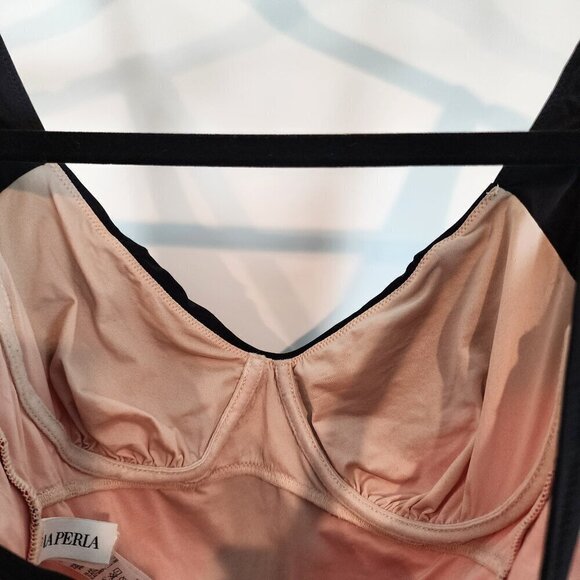 La Perla Underwire One Piece Swimsuit Red Pink Black Mesh Chevron Swimsuit 32C - Picture 6 of 14